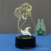 Mini Qute 3D bâtiment 7 couleur changeante visuelle anime bande dessinée Mermaid modèle action figure LED illusion nuit Lumière jouets lampe